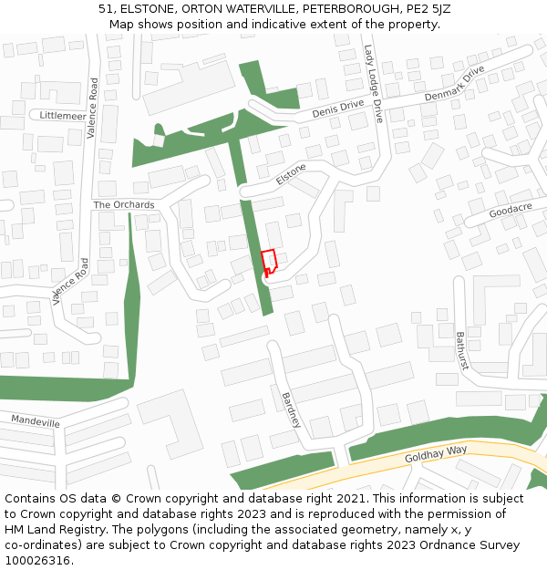 51, ELSTONE, ORTON WATERVILLE, PETERBOROUGH, PE2 5JZ: Location map and indicative extent of plot