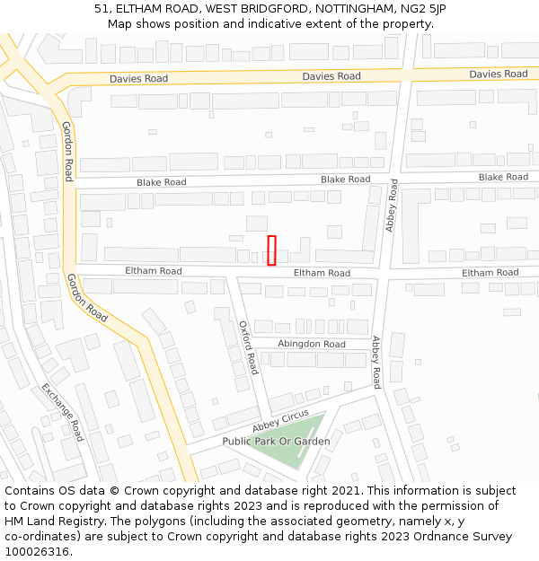 51, ELTHAM ROAD, WEST BRIDGFORD, NOTTINGHAM, NG2 5JP: Location map and indicative extent of plot