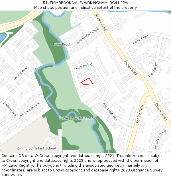 51, EMMBROOK VALE, WOKINGHAM, RG41 1PW: Location map and indicative extent of plot