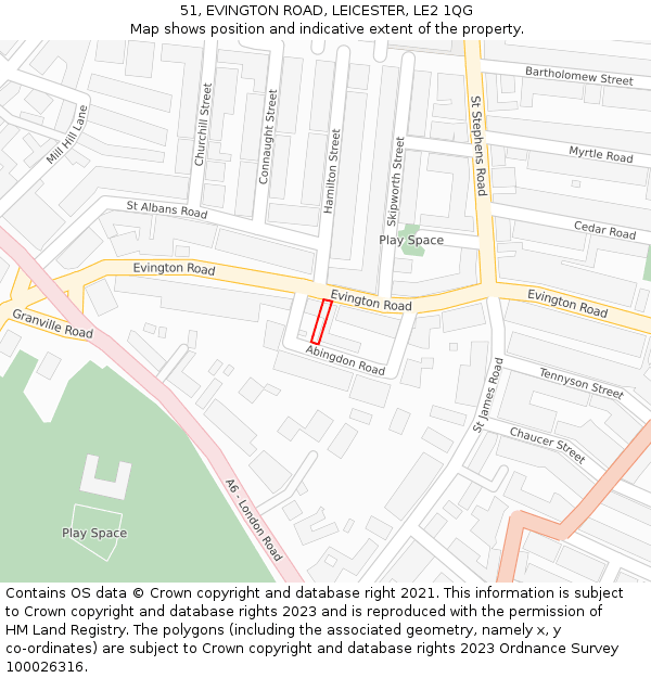 51, EVINGTON ROAD, LEICESTER, LE2 1QG: Location map and indicative extent of plot