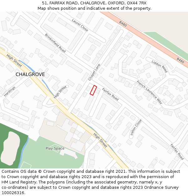 51, FAIRFAX ROAD, CHALGROVE, OXFORD, OX44 7RX: Location map and indicative extent of plot