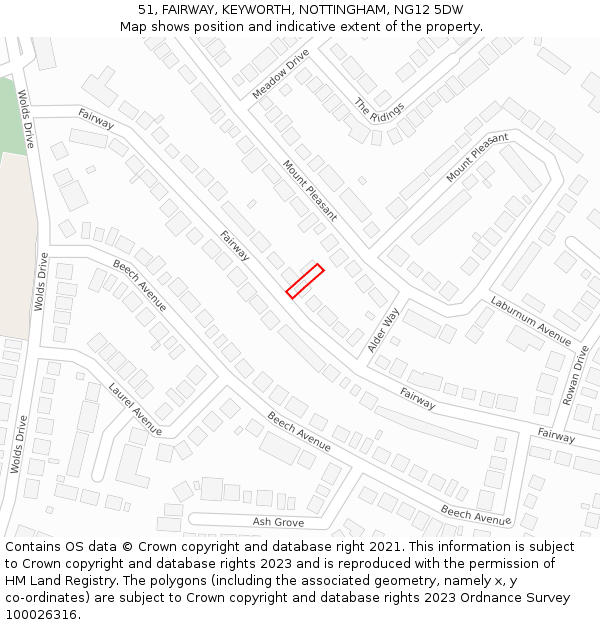 51, FAIRWAY, KEYWORTH, NOTTINGHAM, NG12 5DW: Location map and indicative extent of plot