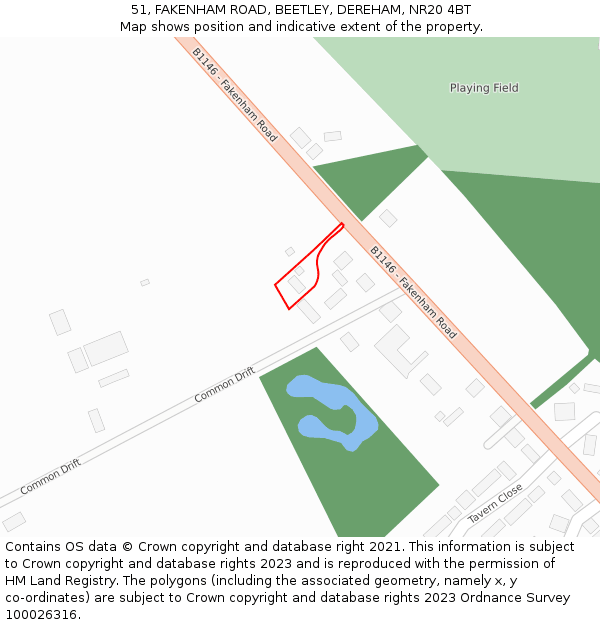 51, FAKENHAM ROAD, BEETLEY, DEREHAM, NR20 4BT: Location map and indicative extent of plot