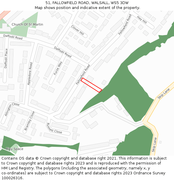 51, FALLOWFIELD ROAD, WALSALL, WS5 3DW: Location map and indicative extent of plot