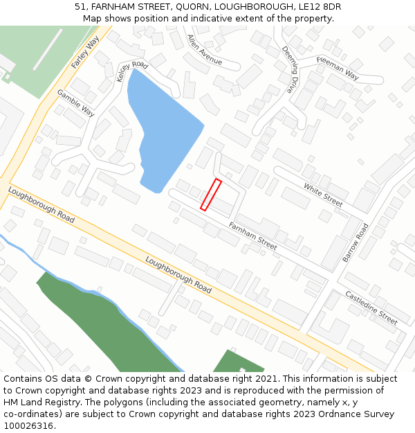 51, FARNHAM STREET, QUORN, LOUGHBOROUGH, LE12 8DR: Location map and indicative extent of plot