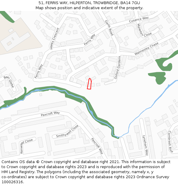 51, FERRIS WAY, HILPERTON, TROWBRIDGE, BA14 7GU: Location map and indicative extent of plot