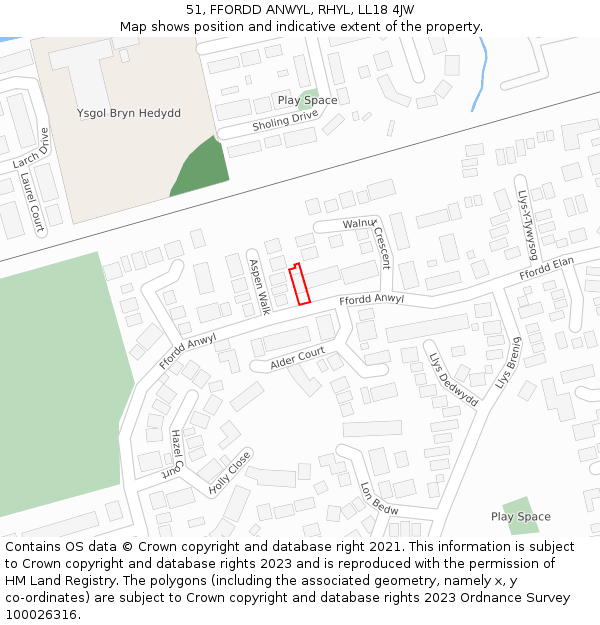 51, FFORDD ANWYL, RHYL, LL18 4JW: Location map and indicative extent of plot