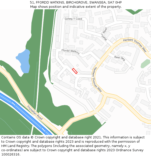 51, FFORDD WATKINS, BIRCHGROVE, SWANSEA, SA7 0HP: Location map and indicative extent of plot