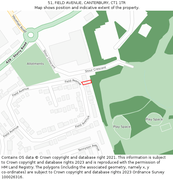 51, FIELD AVENUE, CANTERBURY, CT1 1TR: Location map and indicative extent of plot