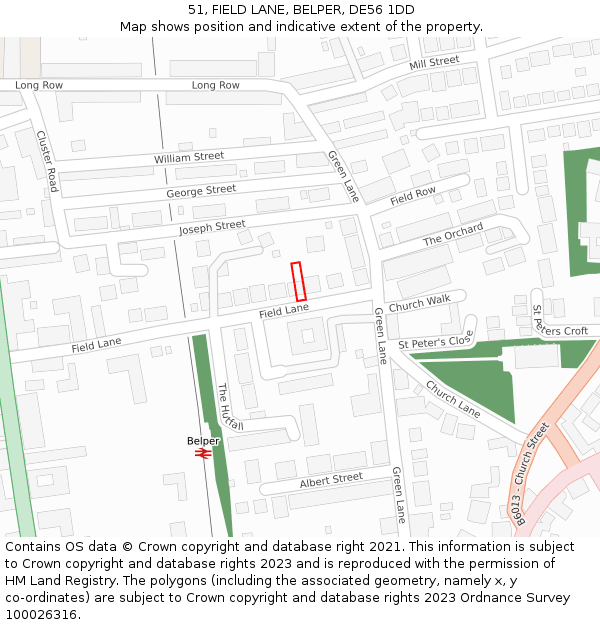 51, FIELD LANE, BELPER, DE56 1DD: Location map and indicative extent of plot