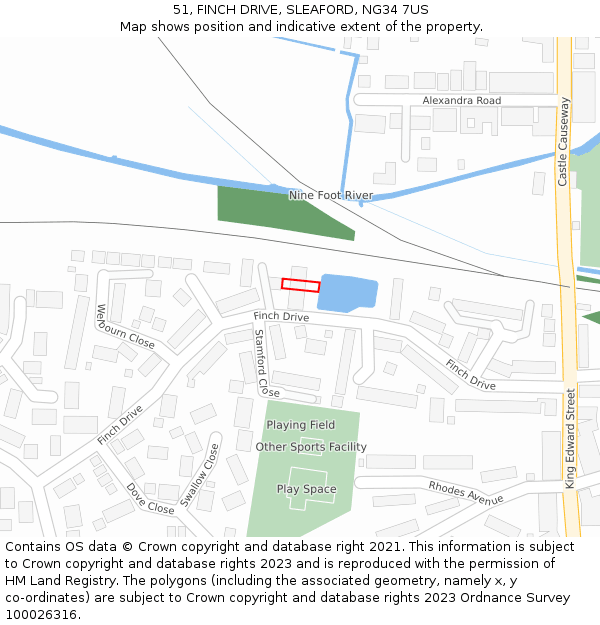 51, FINCH DRIVE, SLEAFORD, NG34 7US: Location map and indicative extent of plot