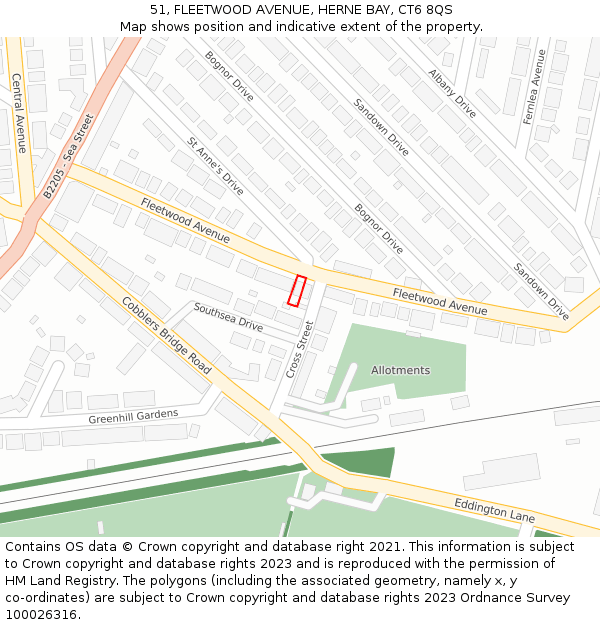 51, FLEETWOOD AVENUE, HERNE BAY, CT6 8QS: Location map and indicative extent of plot