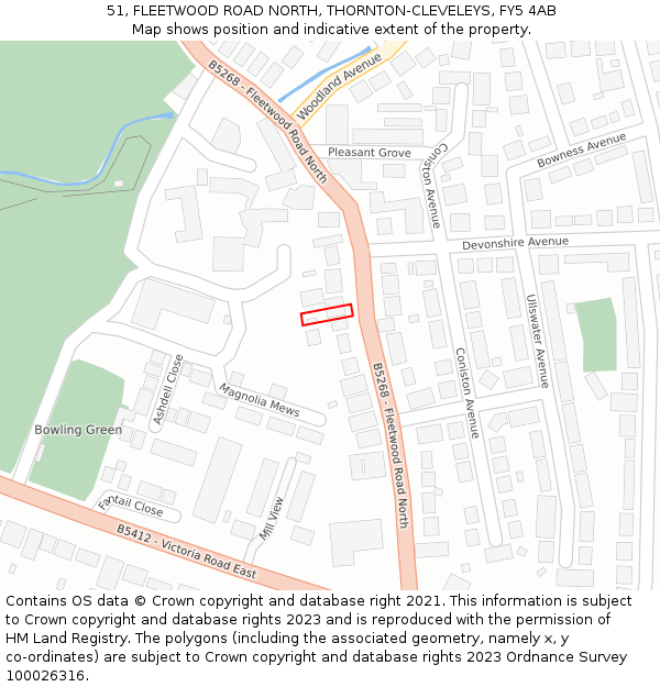 51, FLEETWOOD ROAD NORTH, THORNTON-CLEVELEYS, FY5 4AB: Location map and indicative extent of plot