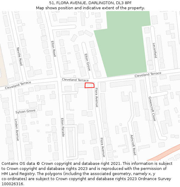 51, FLORA AVENUE, DARLINGTON, DL3 8PF: Location map and indicative extent of plot