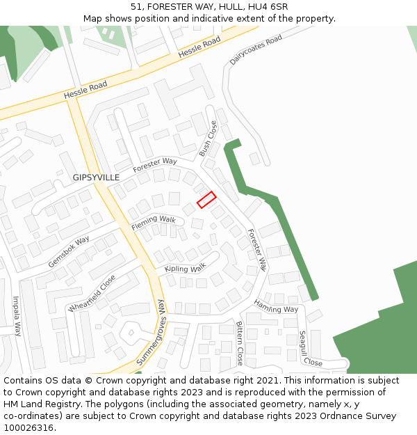 51, FORESTER WAY, HULL, HU4 6SR: Location map and indicative extent of plot