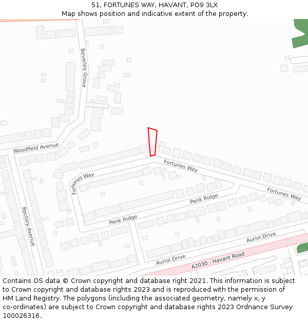 51, FORTUNES WAY, HAVANT, PO9 3LX: Location map and indicative extent of plot