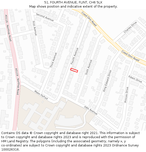 51, FOURTH AVENUE, FLINT, CH6 5LX: Location map and indicative extent of plot