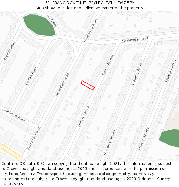 51, FRANCIS AVENUE, BEXLEYHEATH, DA7 5BY: Location map and indicative extent of plot