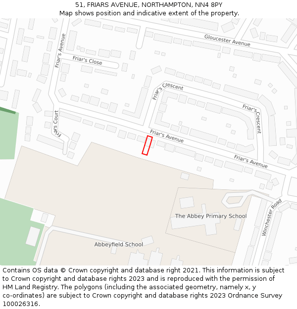 51, FRIARS AVENUE, NORTHAMPTON, NN4 8PY: Location map and indicative extent of plot