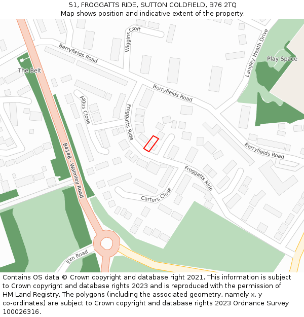 51, FROGGATTS RIDE, SUTTON COLDFIELD, B76 2TQ: Location map and indicative extent of plot