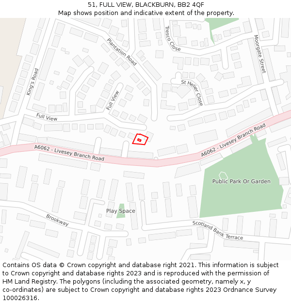 51, FULL VIEW, BLACKBURN, BB2 4QF: Location map and indicative extent of plot