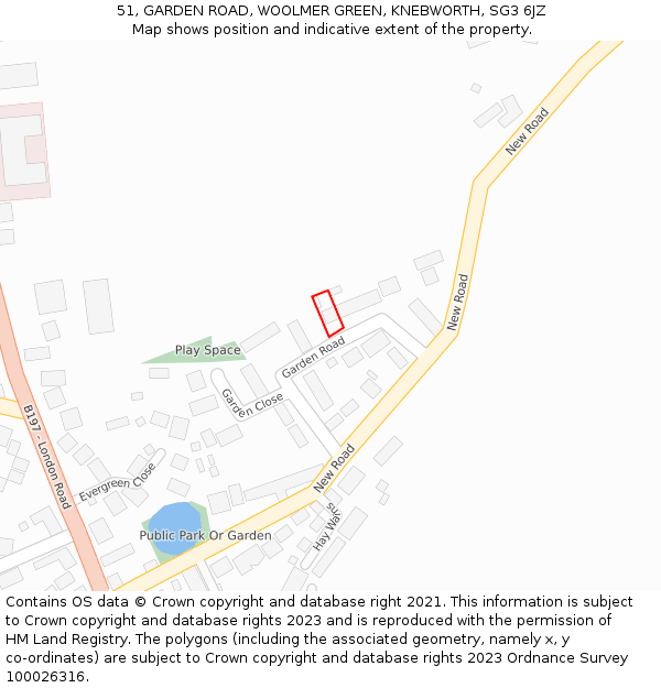 51, GARDEN ROAD, WOOLMER GREEN, KNEBWORTH, SG3 6JZ: Location map and indicative extent of plot