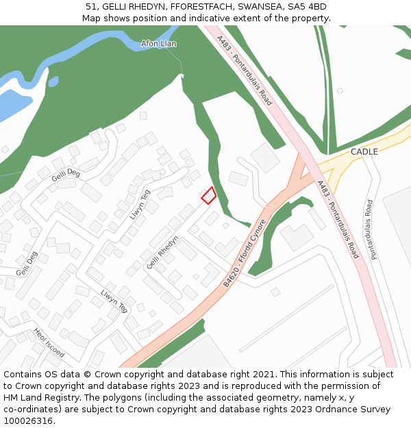 51, GELLI RHEDYN, FFORESTFACH, SWANSEA, SA5 4BD: Location map and indicative extent of plot