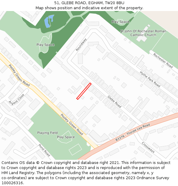 51, GLEBE ROAD, EGHAM, TW20 8BU: Location map and indicative extent of plot