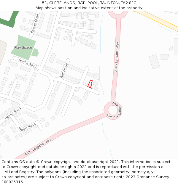 51, GLEBELANDS, BATHPOOL, TAUNTON, TA2 8FG: Location map and indicative extent of plot