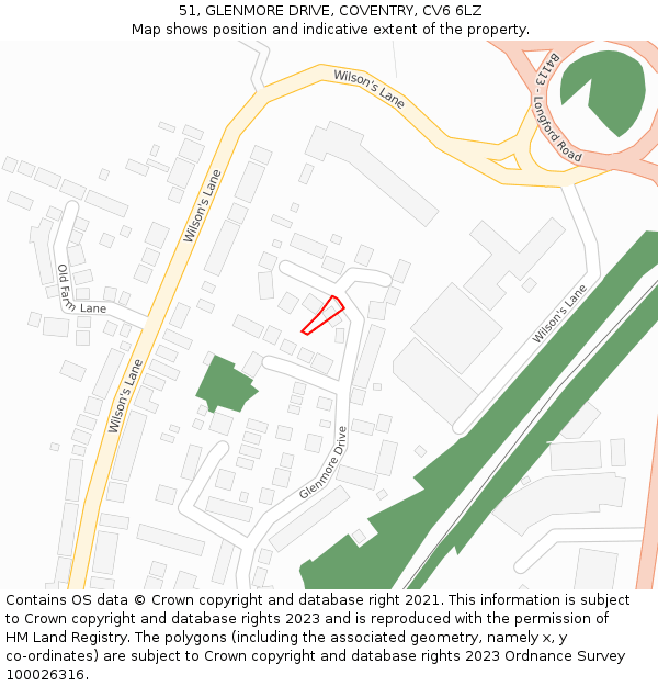 51, GLENMORE DRIVE, COVENTRY, CV6 6LZ: Location map and indicative extent of plot