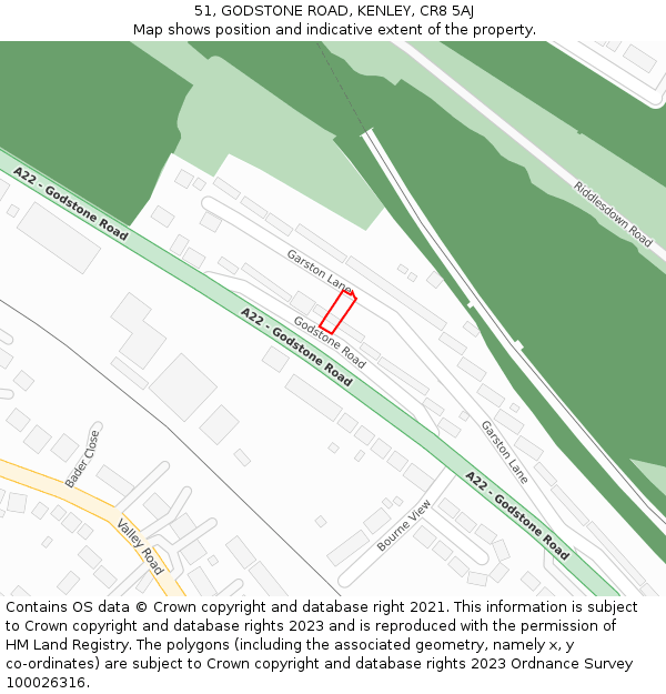 51, GODSTONE ROAD, KENLEY, CR8 5AJ: Location map and indicative extent of plot