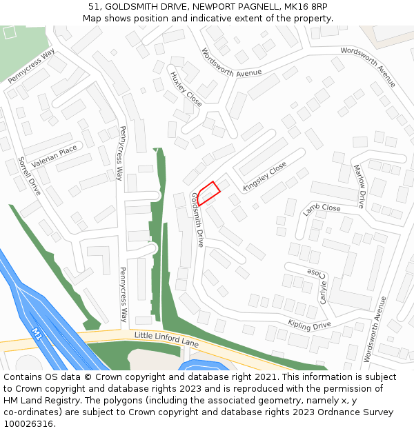 51, GOLDSMITH DRIVE, NEWPORT PAGNELL, MK16 8RP: Location map and indicative extent of plot