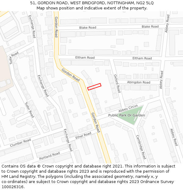 51, GORDON ROAD, WEST BRIDGFORD, NOTTINGHAM, NG2 5LQ: Location map and indicative extent of plot