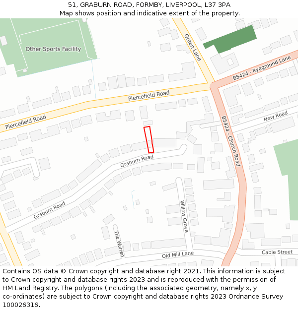 51, GRABURN ROAD, FORMBY, LIVERPOOL, L37 3PA: Location map and indicative extent of plot