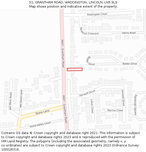 51, GRANTHAM ROAD, WADDINGTON, LINCOLN, LN5 9LS: Location map and indicative extent of plot