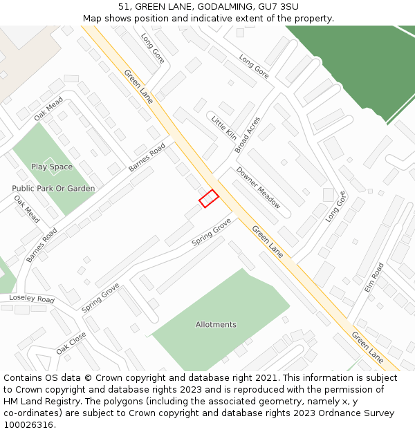 51, GREEN LANE, GODALMING, GU7 3SU: Location map and indicative extent of plot