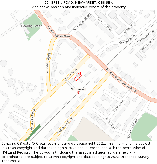 51, GREEN ROAD, NEWMARKET, CB8 9BN: Location map and indicative extent of plot