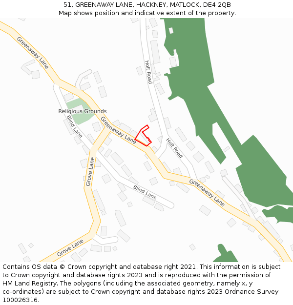 51, GREENAWAY LANE, HACKNEY, MATLOCK, DE4 2QB: Location map and indicative extent of plot