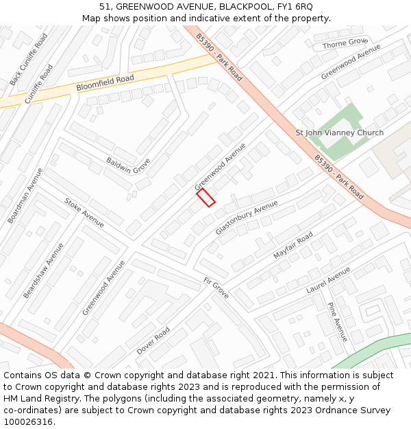 51, GREENWOOD AVENUE, BLACKPOOL, FY1 6RQ: Location map and indicative extent of plot