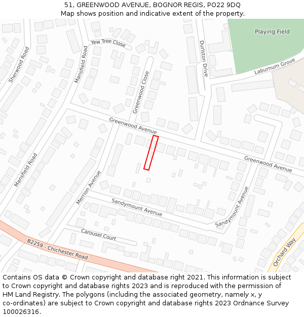 51, GREENWOOD AVENUE, BOGNOR REGIS, PO22 9DQ: Location map and indicative extent of plot