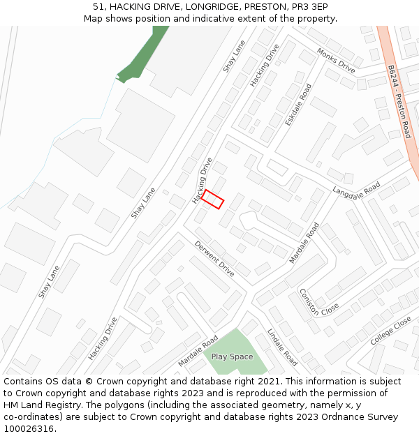 51, HACKING DRIVE, LONGRIDGE, PRESTON, PR3 3EP: Location map and indicative extent of plot