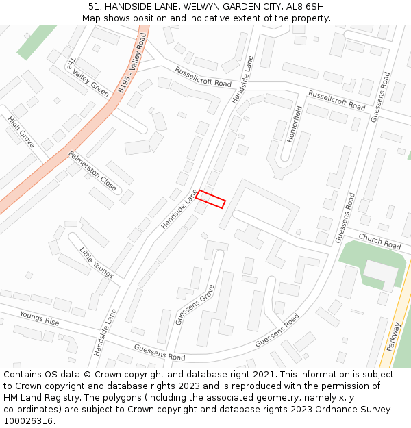 51, HANDSIDE LANE, WELWYN GARDEN CITY, AL8 6SH: Location map and indicative extent of plot