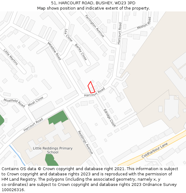 51, HARCOURT ROAD, BUSHEY, WD23 3PD: Location map and indicative extent of plot