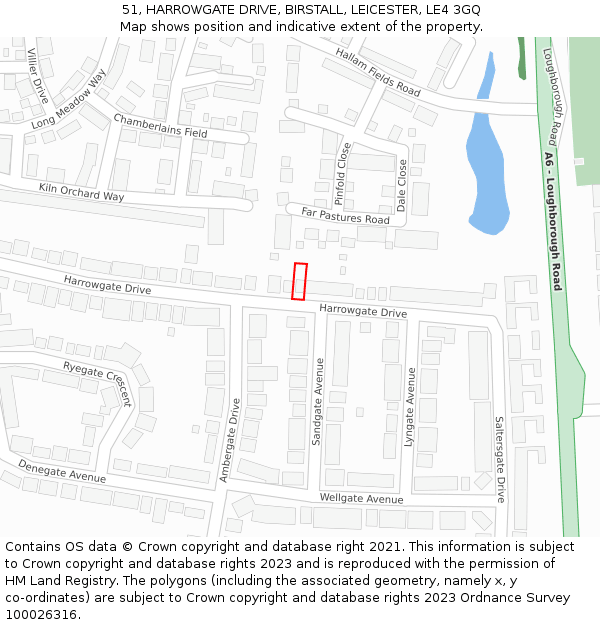 51, HARROWGATE DRIVE, BIRSTALL, LEICESTER, LE4 3GQ: Location map and indicative extent of plot