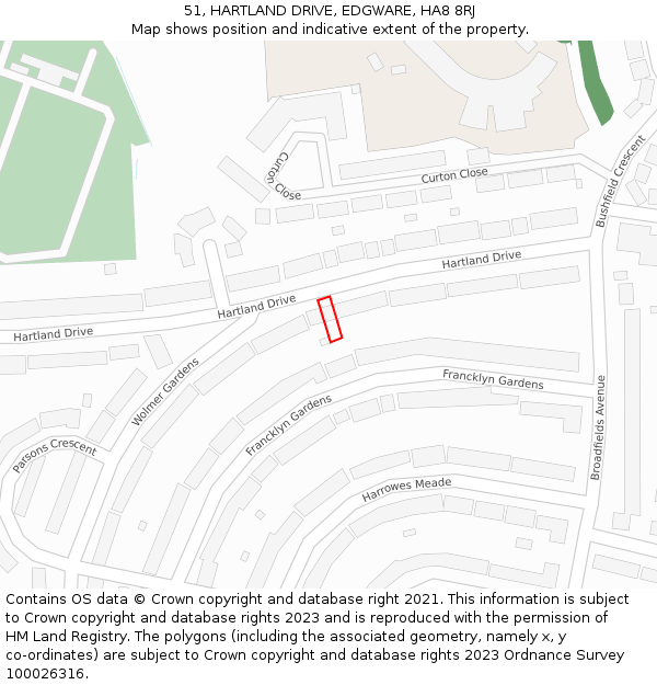 51, HARTLAND DRIVE, EDGWARE, HA8 8RJ: Location map and indicative extent of plot
