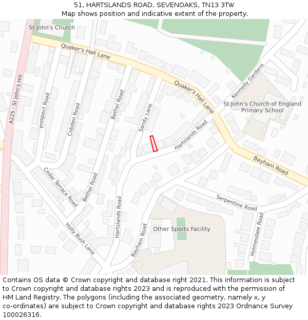 51, HARTSLANDS ROAD, SEVENOAKS, TN13 3TW: Location map and indicative extent of plot