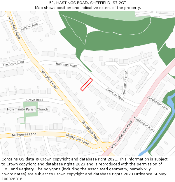 51, HASTINGS ROAD, SHEFFIELD, S7 2GT: Location map and indicative extent of plot