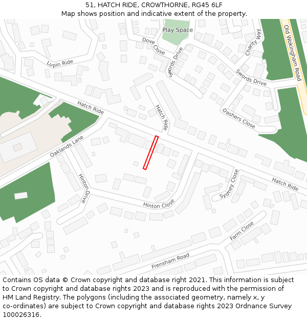 51, HATCH RIDE, CROWTHORNE, RG45 6LF: Location map and indicative extent of plot