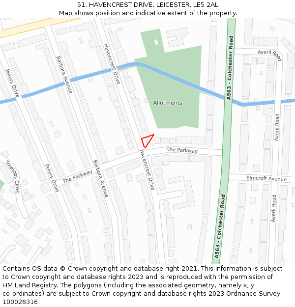 51, HAVENCREST DRIVE, LEICESTER, LE5 2AL: Location map and indicative extent of plot