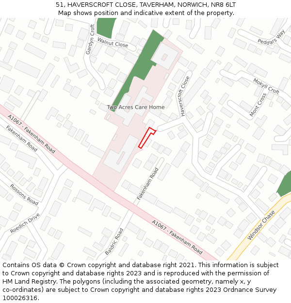 51, HAVERSCROFT CLOSE, TAVERHAM, NORWICH, NR8 6LT: Location map and indicative extent of plot